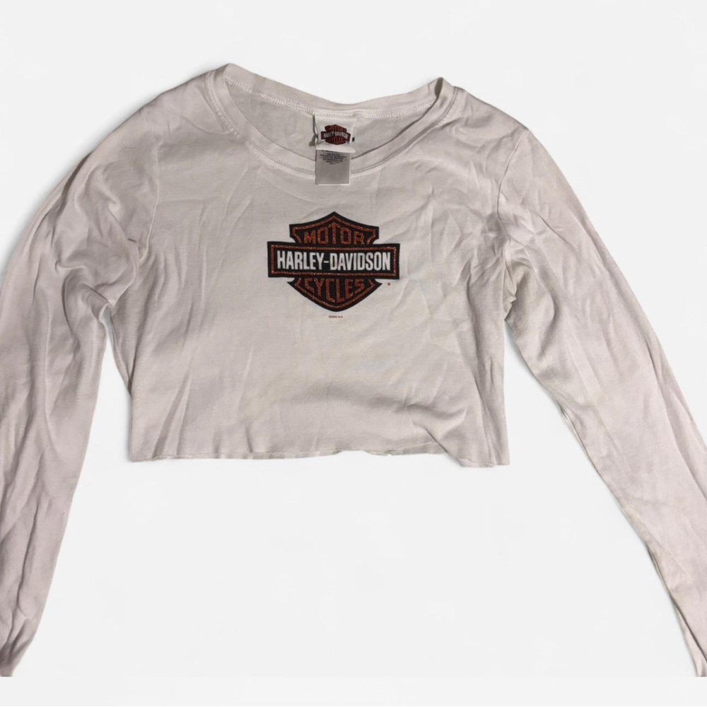 Harley-Davidson White Tee with Black and Orange Glitter Shield